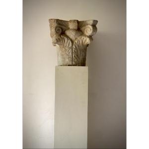 Chapiteau Corinthien Gallo romain antiquités tardive marbre pré Wisigoth Roman Paléochrétien  