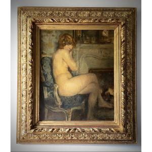  Nu féminin  Adolphe Déchenaud (1868–1926) portait femme assis dans un intérieur fin XIX