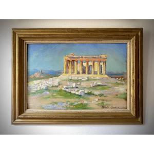 View Of The Parthenon, Athens; Mathilde Marguerite Hautrive; Temple; Ancient Greece; Oil; 1915