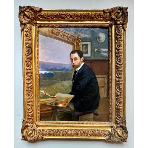 Autoportrait Du Peintre Emile Cambiaggio Italie Fin XIX Dans son Atelier D’artiste Rare Portait