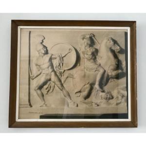 Pair Of Large Drawings XIXth Combat Of The Amazons After An Antique Bas Relief, G.thierry 1888