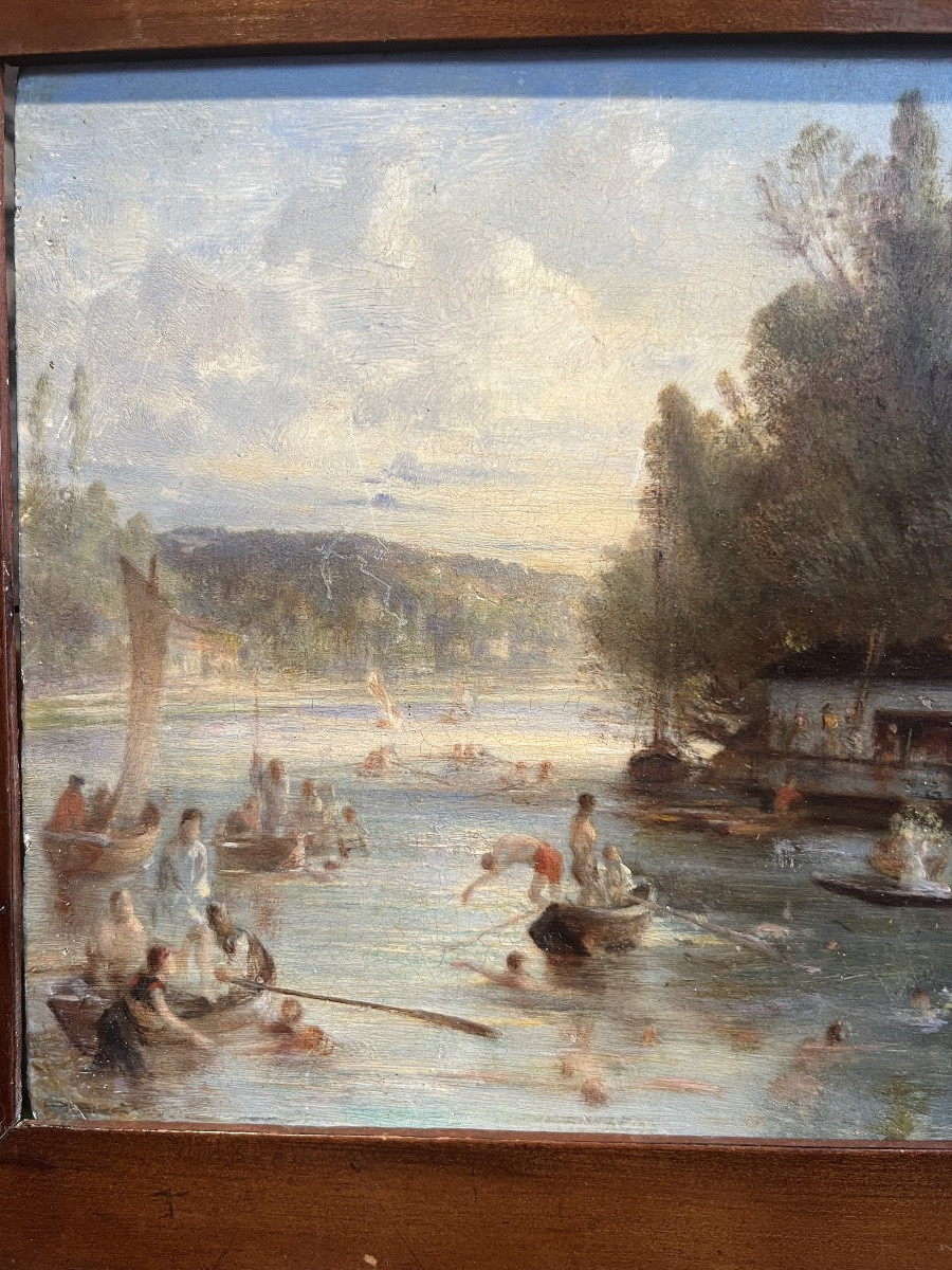 "la Grenouillère" Oil On Cardboard Circa 1900 -photo-3
