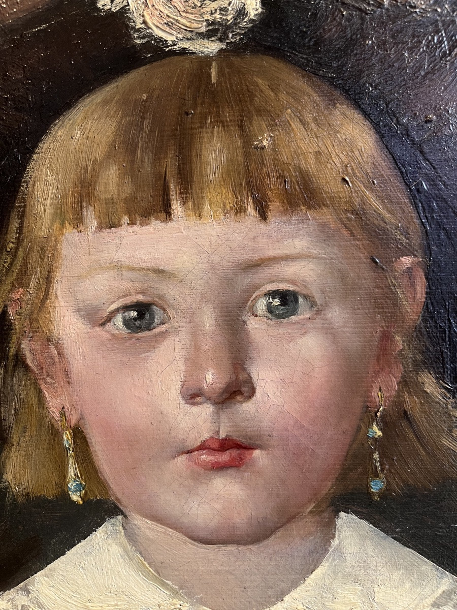 Théodore Rivière (1857-1912) Portrait de petite fille Huile sur toile -photo-3
