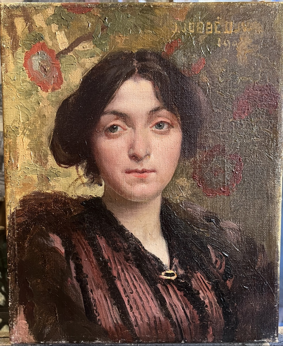 Portrait Of A Woman By Jacques Jobbé-duval (1854-1942) Oil On Canvas Signed And Dated