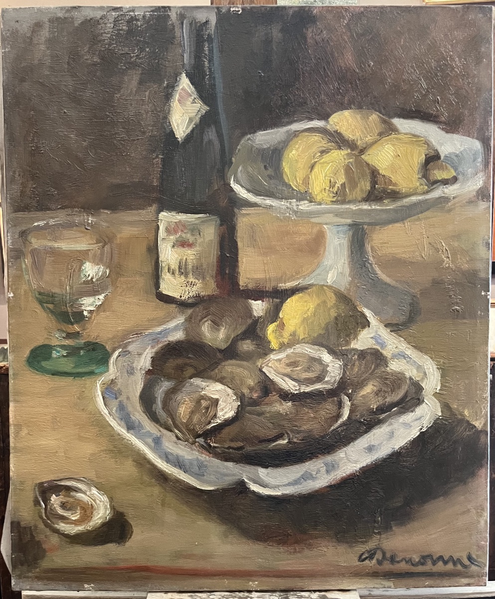 Nature morte Huîtres et Citrons Alexandre Denonne (1879-1953)  huile sur toile
