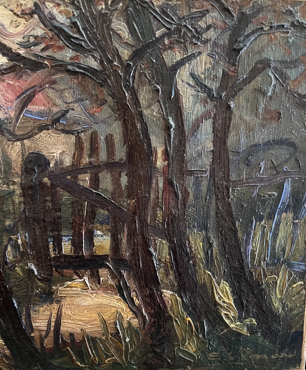 Paysage Huile sur toile Signé-photo-1