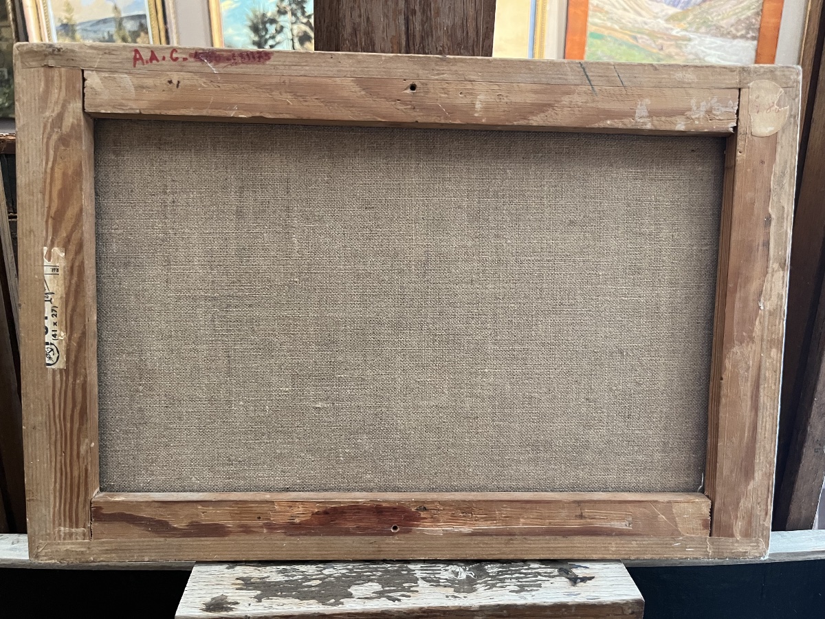 Paysage Huile sur toile Signé-photo-2
