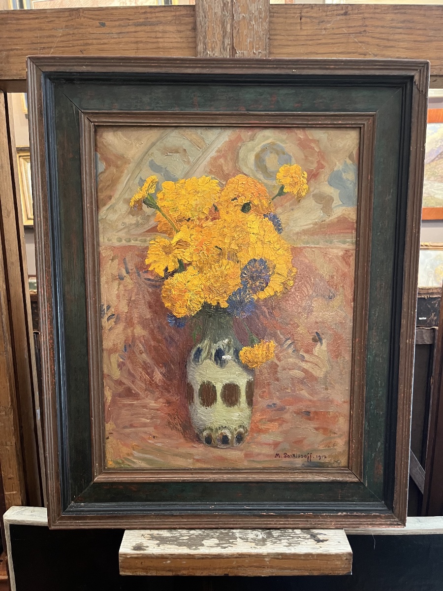 Nature Morte Fleurs Maurice Sarkissoff 1912 huile sur carton -photo-2