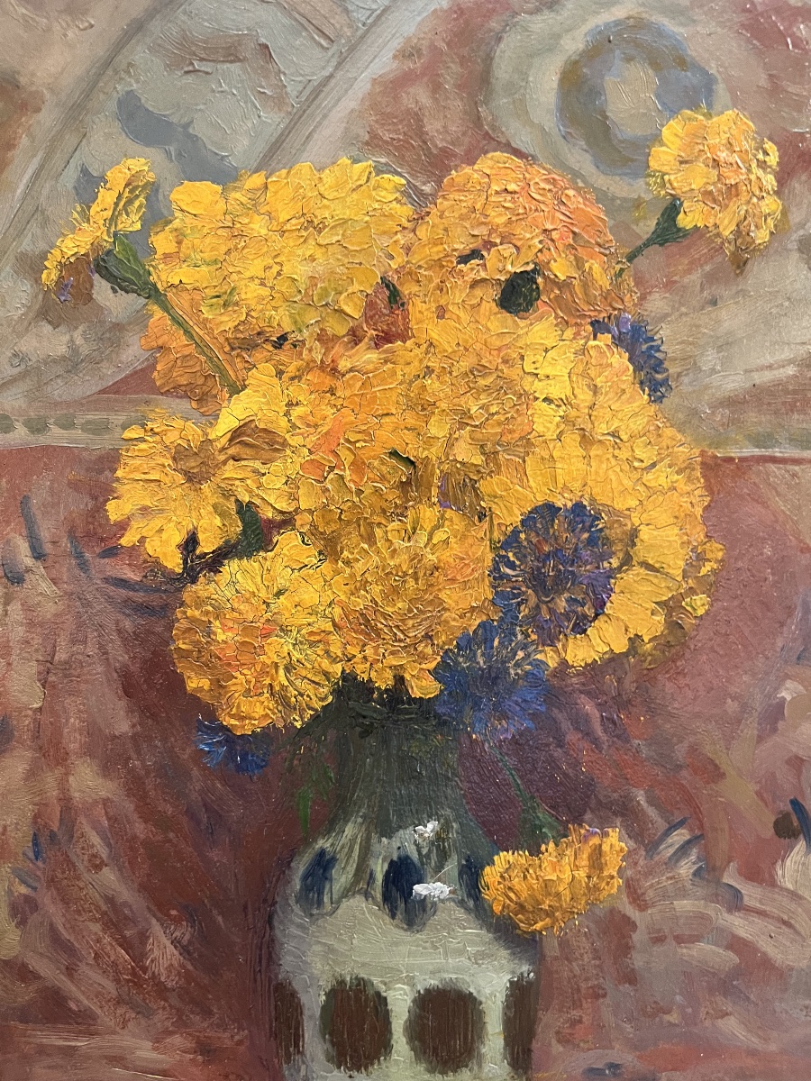 Nature Morte Fleurs Maurice Sarkissoff 1912 huile sur carton -photo-3