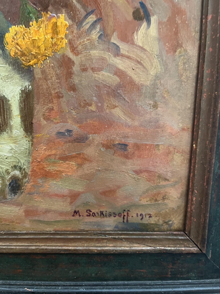 Nature Morte Fleurs Maurice Sarkissoff 1912 huile sur carton -photo-4