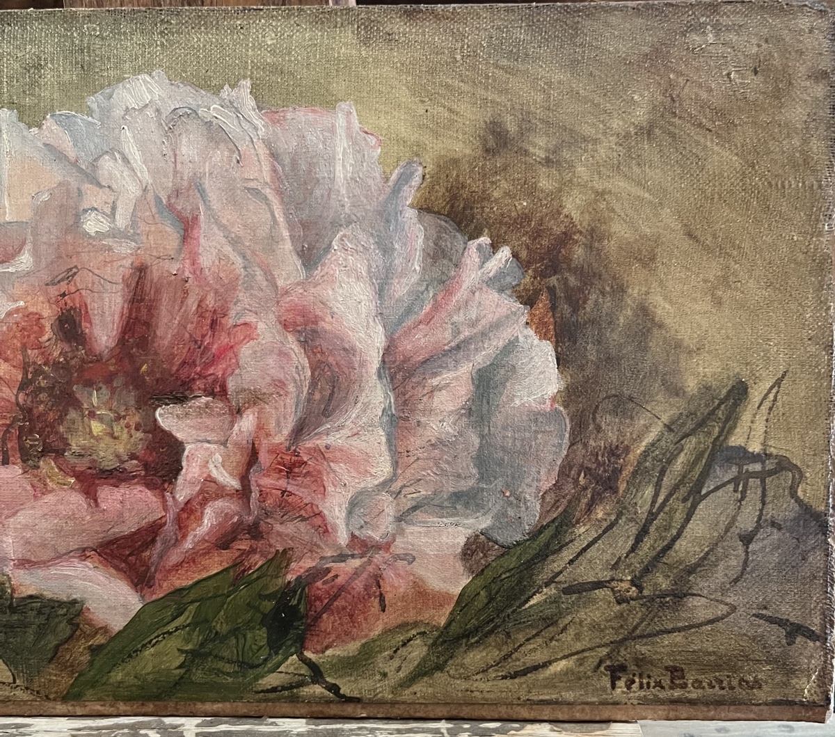 Nature morte Fleurs Félix Barrias (1822-1907) huile sur carton -photo-3