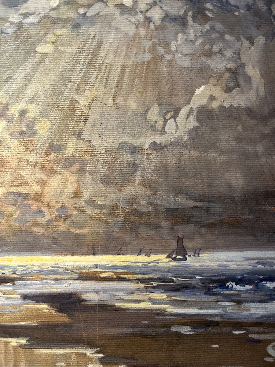La plage de Berck Alexandre Nozal (1852-1929) gouache sur papier-photo-4