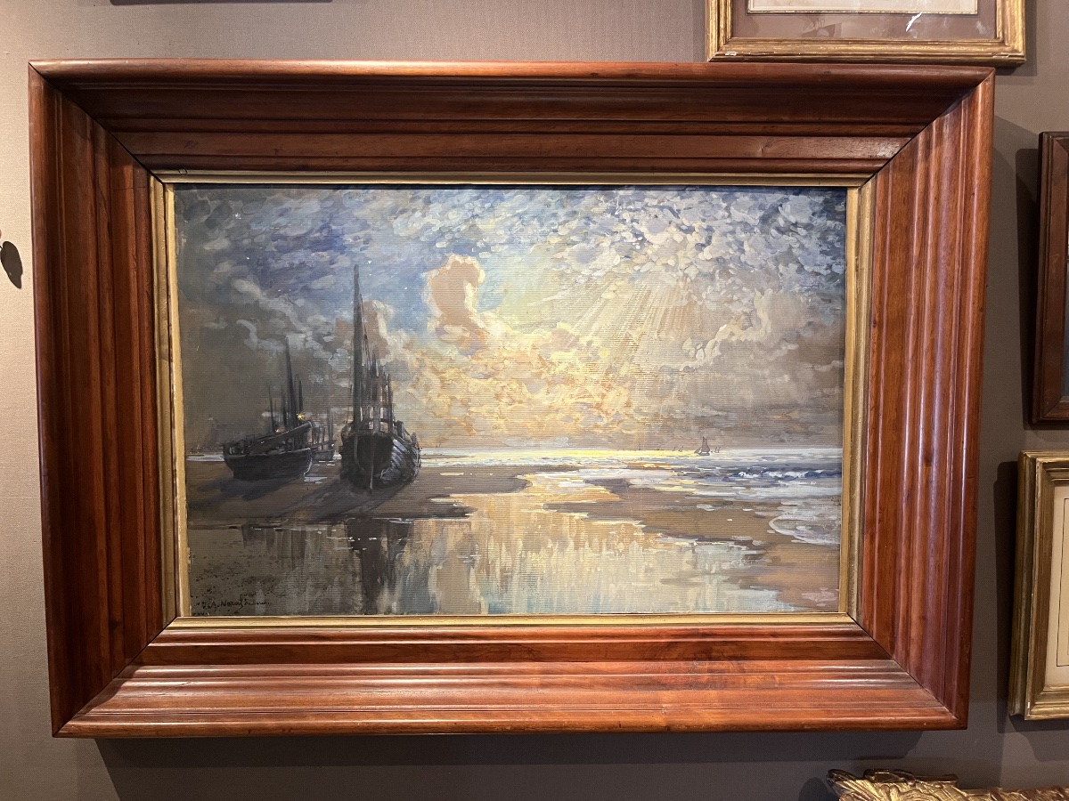 La plage de Berck Alexandre Nozal (1852-1929) gouache sur papier