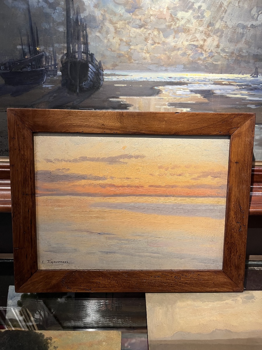 Crépuscule Louis Timmermans (1846-1910) huile sur panneau-photo-2
