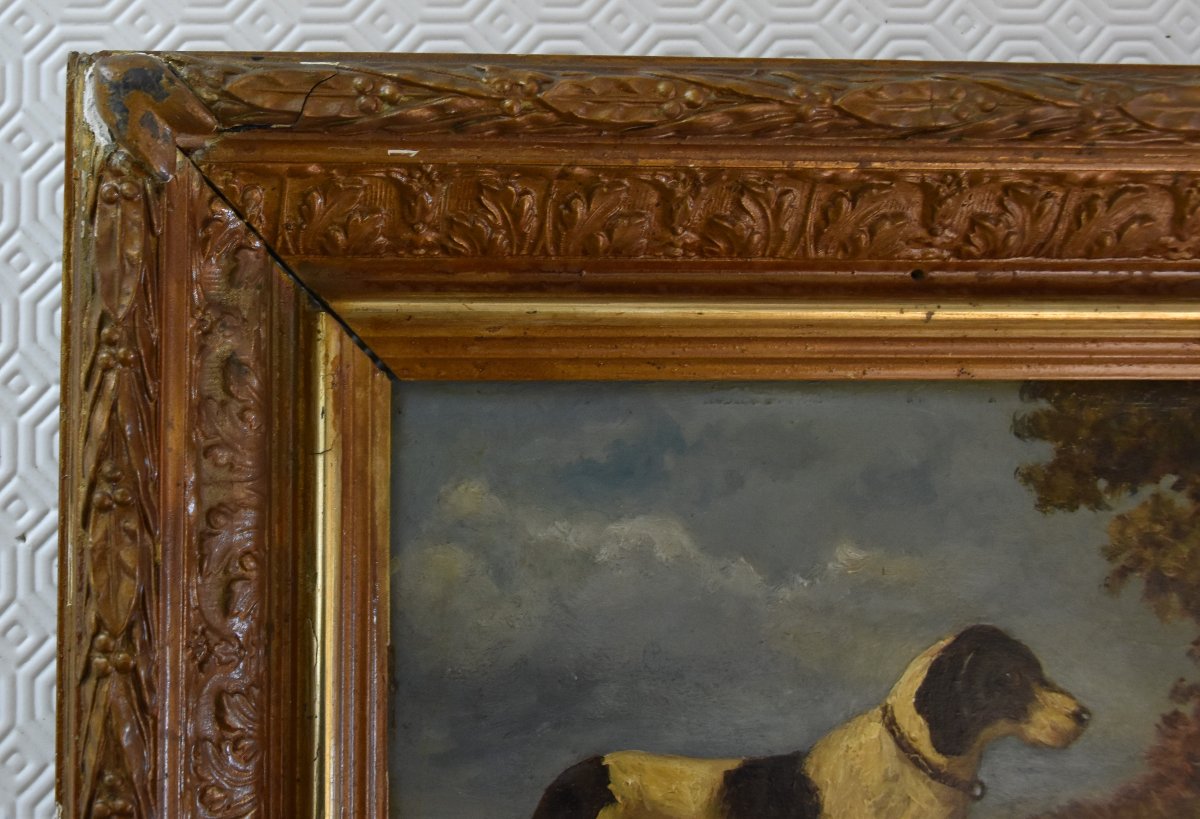 Oil On Panel, Signed Vincent De Vos (1829–1875). Hunting Dog-photo-3
