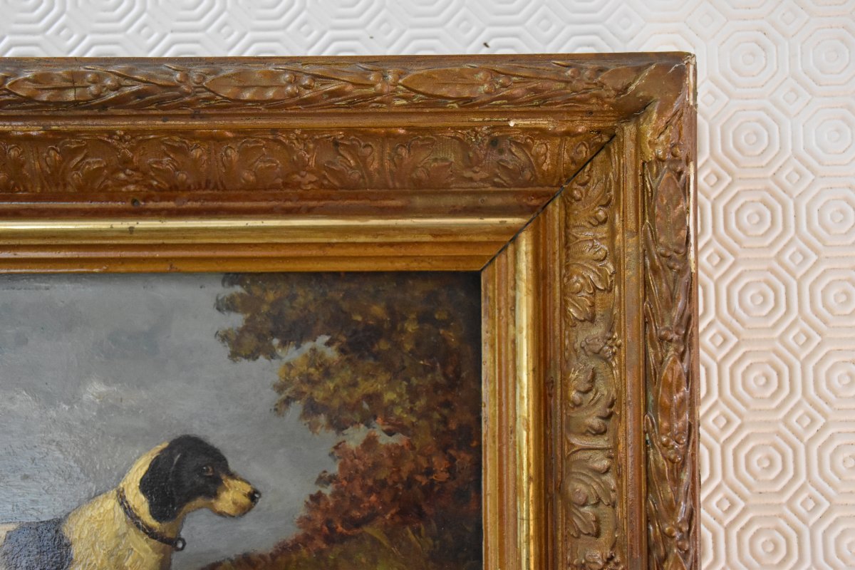 Oil On Panel, Signed Vincent De Vos (1829–1875). Hunting Dog-photo-4