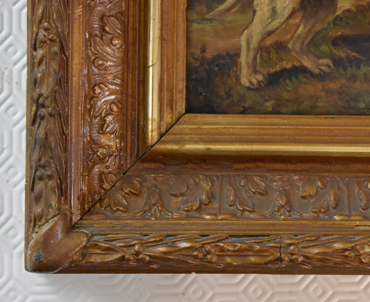 Oil On Panel, Signed Vincent De Vos (1829–1875). Hunting Dog-photo-2