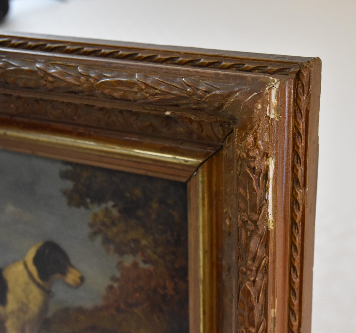 Oil On Panel, Signed Vincent De Vos (1829–1875). Hunting Dog-photo-4