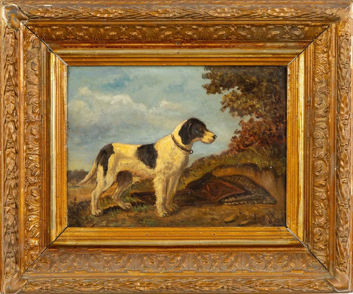 Oil On Panel, Signed Vincent De Vos (1829–1875). Hunting Dog