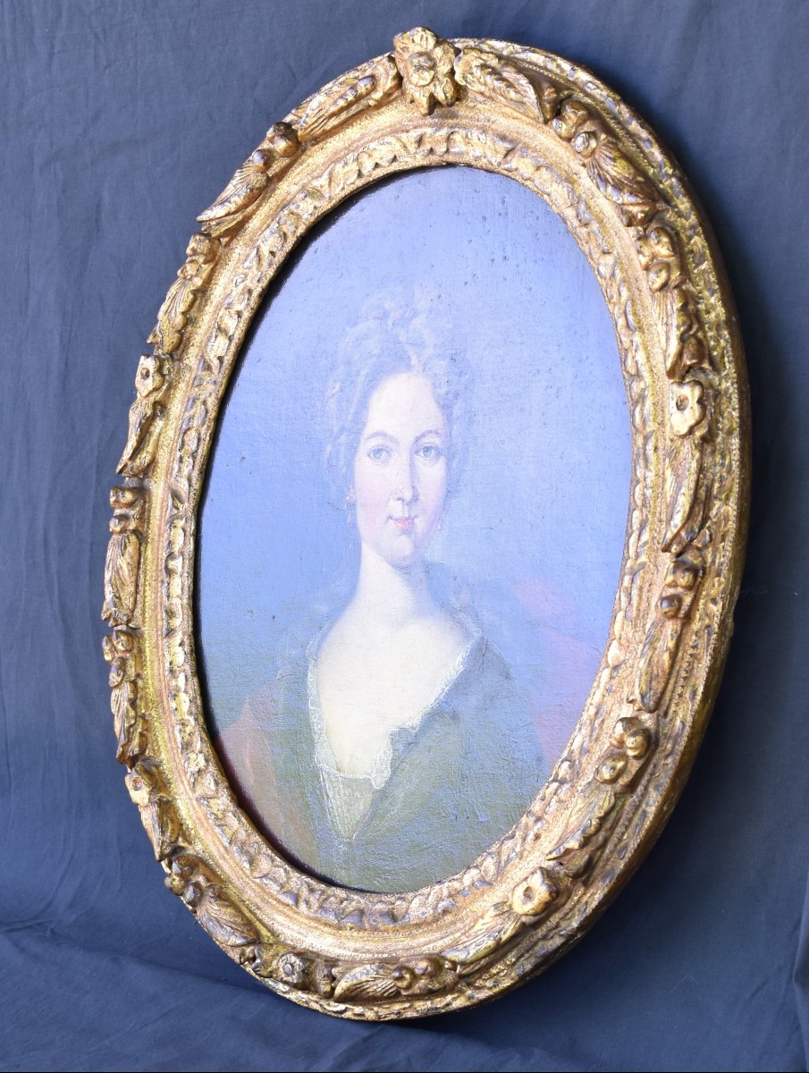 Portrait dame – École française début XVIIIe siècle, influence Rigaud, cadre ancien-photo-2