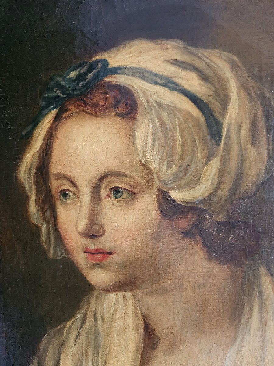 Dans le style de Jean-Baptiste Greuze – École française–Milieu du XIXe siècle – Huile sur toile-photo-3