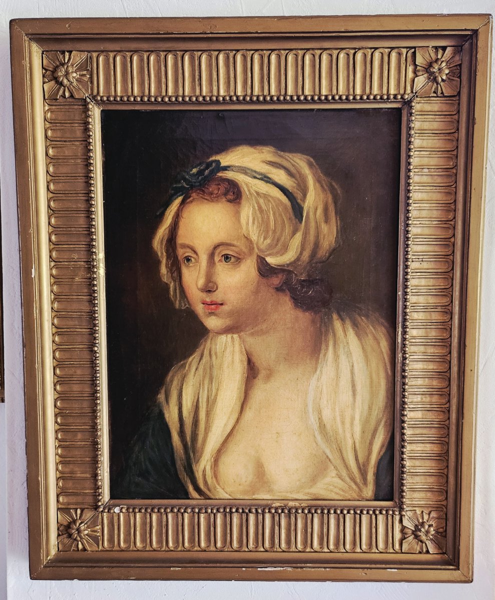 Dans le style de Jean-Baptiste Greuze – École française–Milieu du XIXe siècle – Huile sur toile