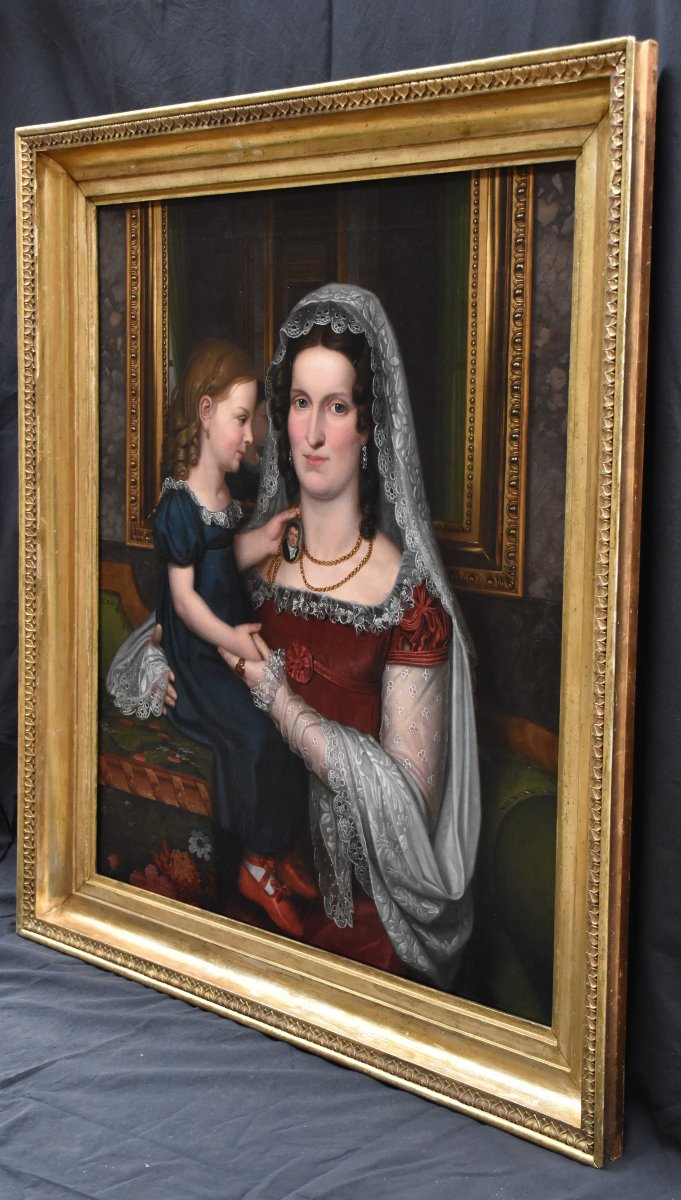 Portrait - Caroline de Brunswick et la Princesse Charlotte de Galles – École anglaise vers 1810-photo-3
