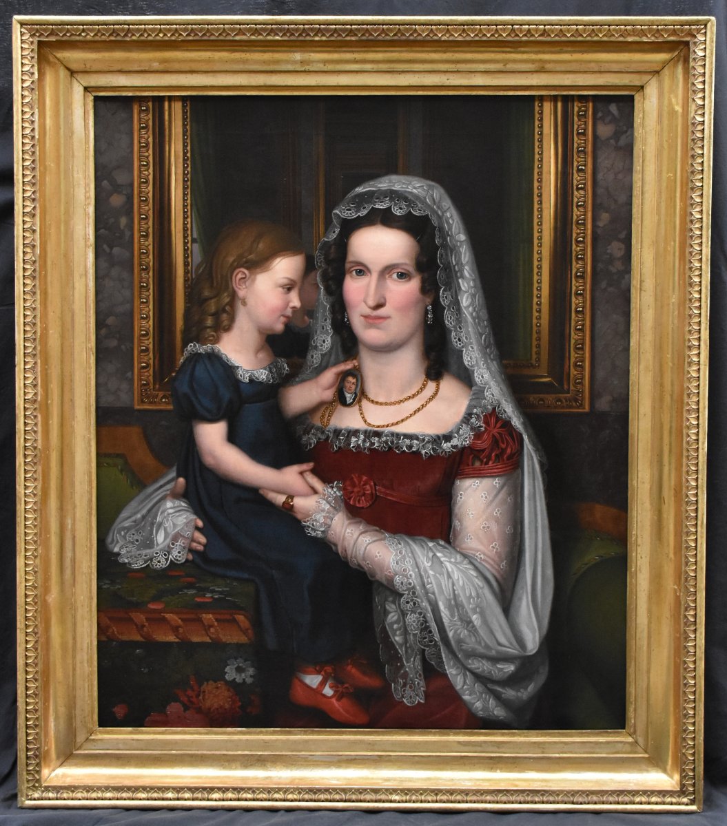 Portrait - Caroline de Brunswick et la Princesse Charlotte de Galles – École anglaise vers 1810