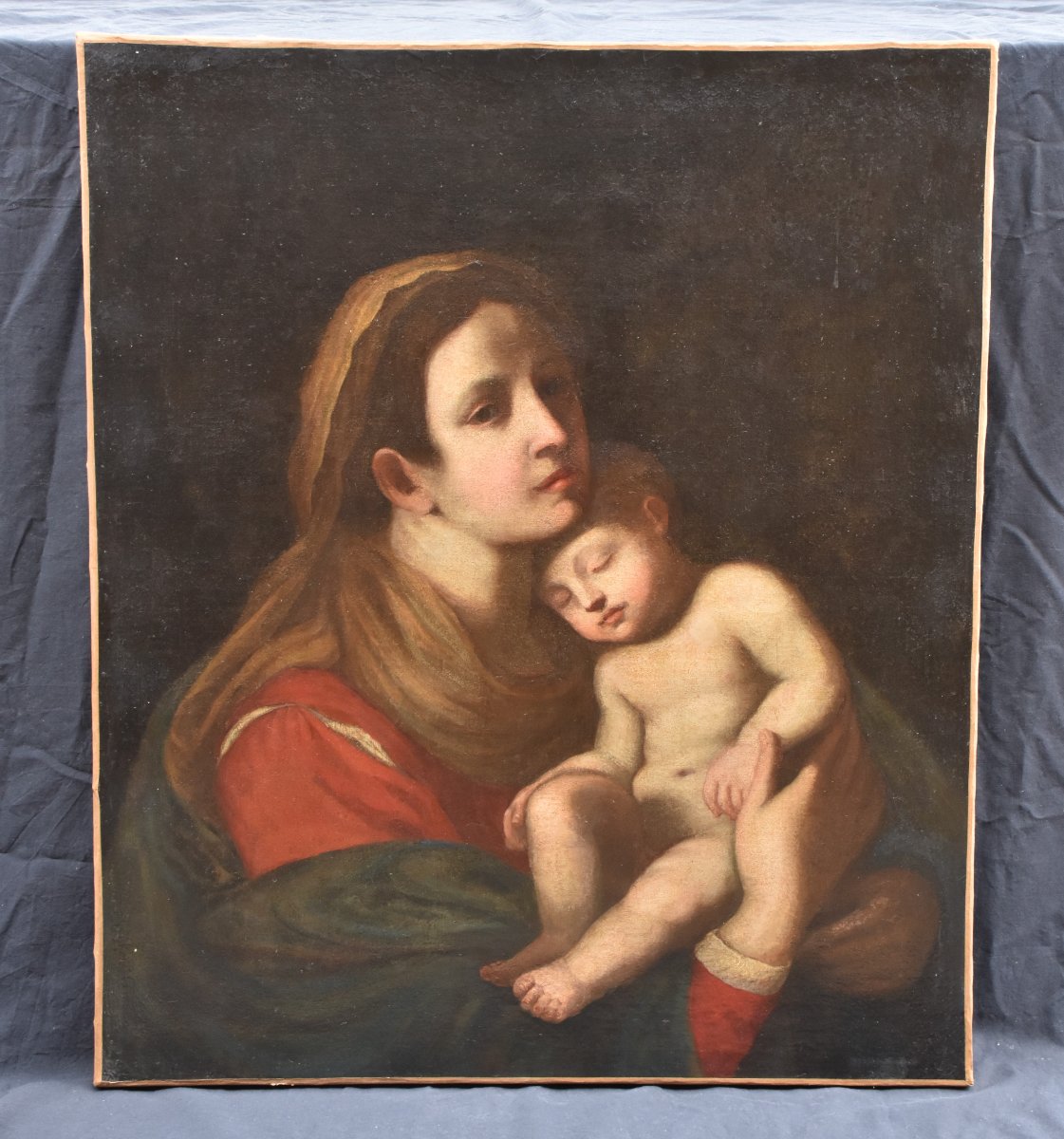 Oil On Canvas - Virgin With The Sleeping Child – 17th-century Italian School-photo-2