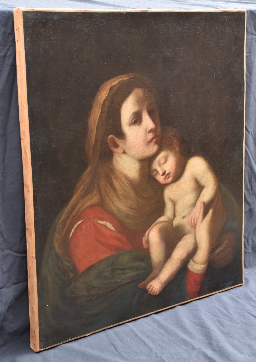 Oil On Canvas - Virgin With The Sleeping Child – 17th-century Italian School-photo-4