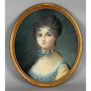 Portrait Dame – Pastel ovale – École française, époque Louis XVI, vers 1775–1785