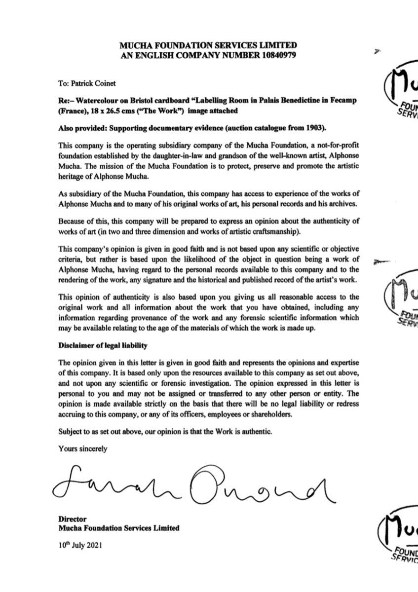 Alphonse MUCHA - AQUARELLE 1895 - CERTIFICAT-photo-1