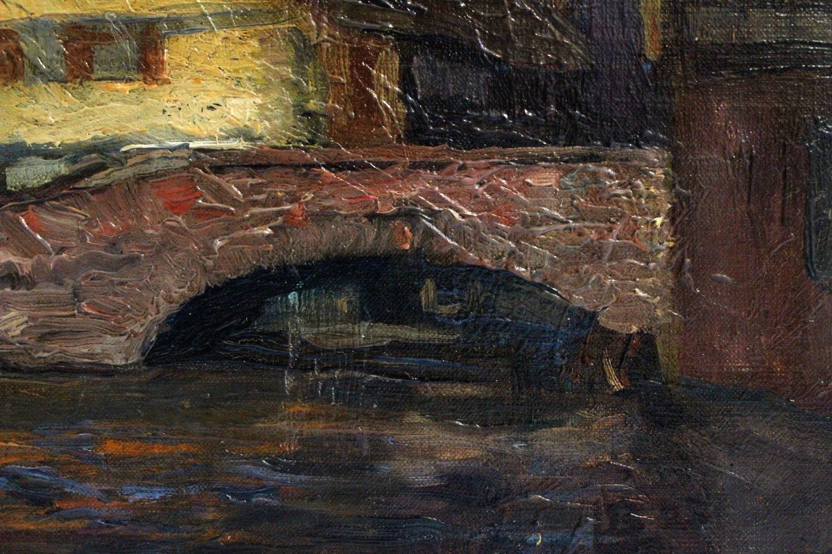 Oil On Canvas - 1925 - Bridge On The Canal - Monogram-photo-3