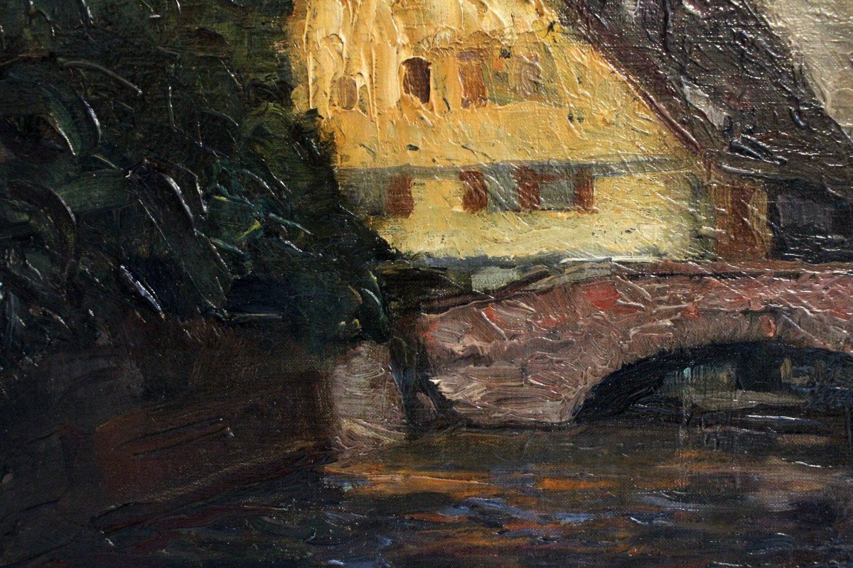 Oil On Canvas - 1925 - Bridge On The Canal - Monogram-photo-2