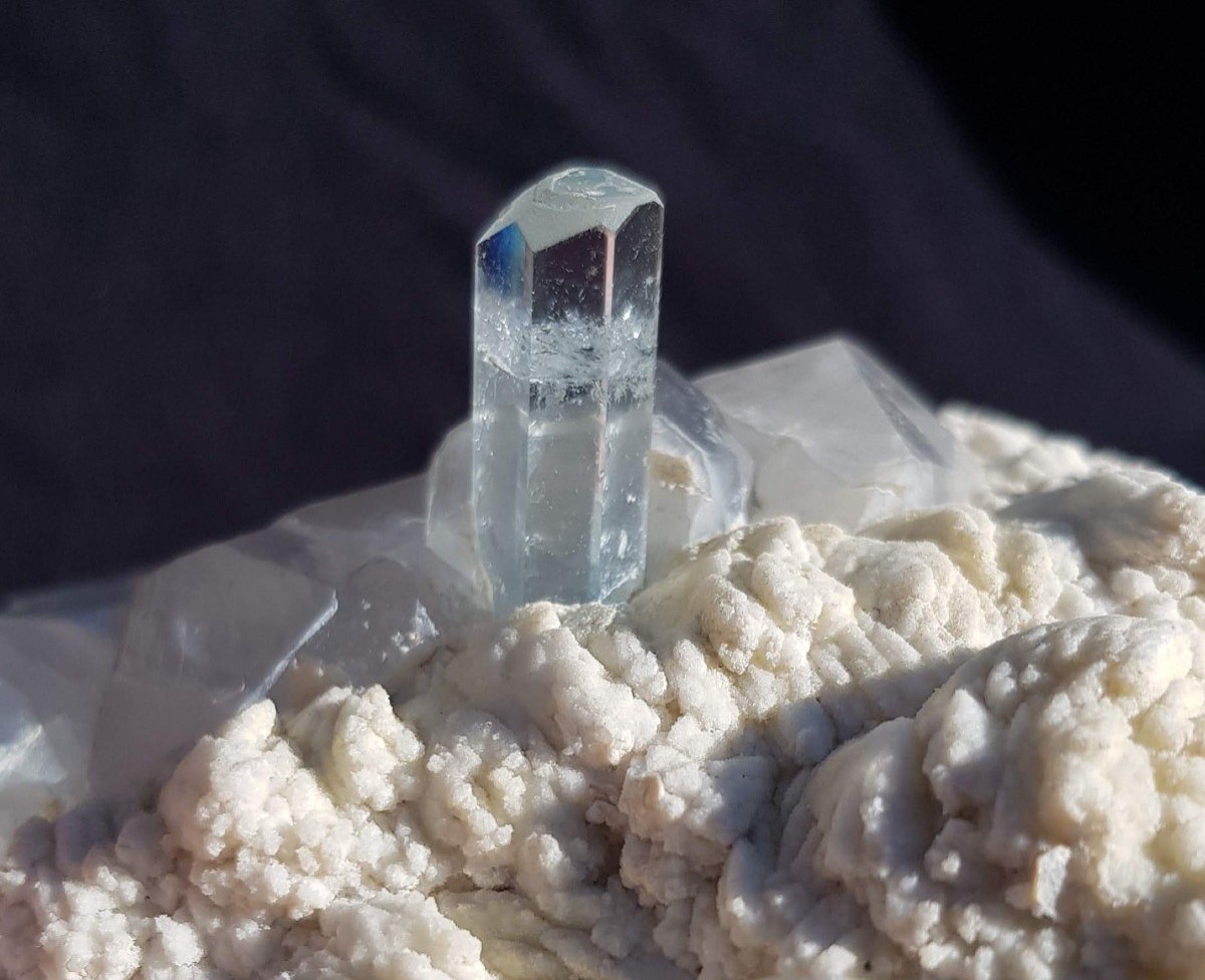 Aquamarine - Pakistan - Gemmy Crystal On Quartz 