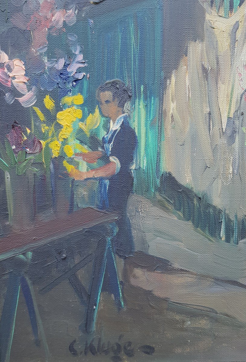 Constantin Kluge - Oil On Canvas - Flower Market, Paris-photo-2