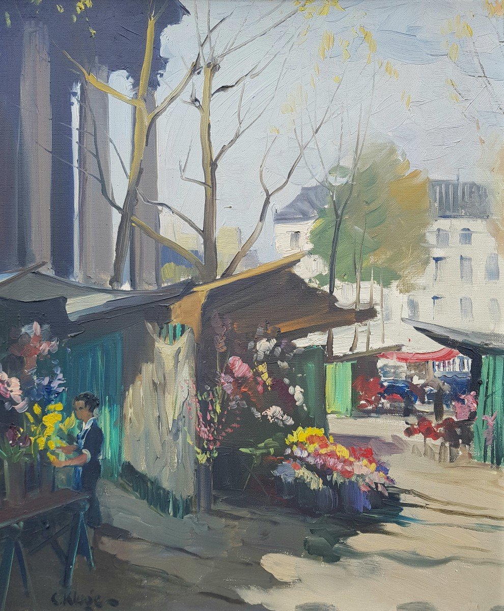 Constantin Kluge - Oil On Canvas - Flower Market, Paris