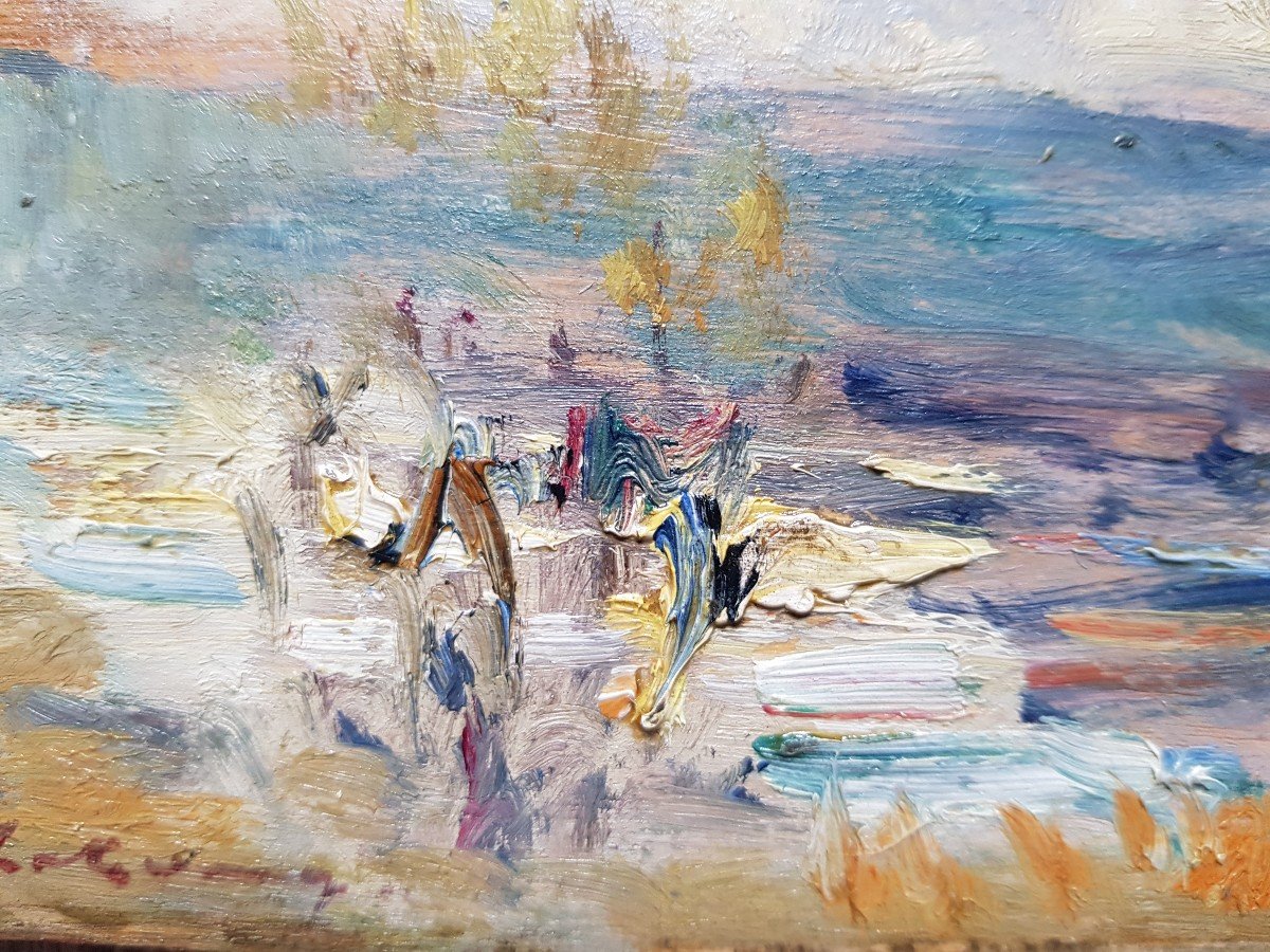 Albert Lebourg - Oil On Panel - Lake Landscape-photo-5