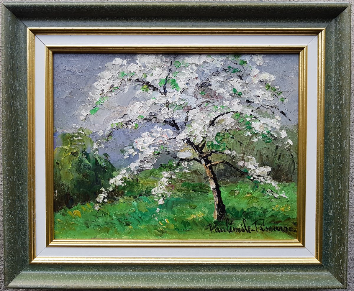 Paul-Emile PISSARRO - Huile 27 x 35 cms - Pommier en fleur-photo-2