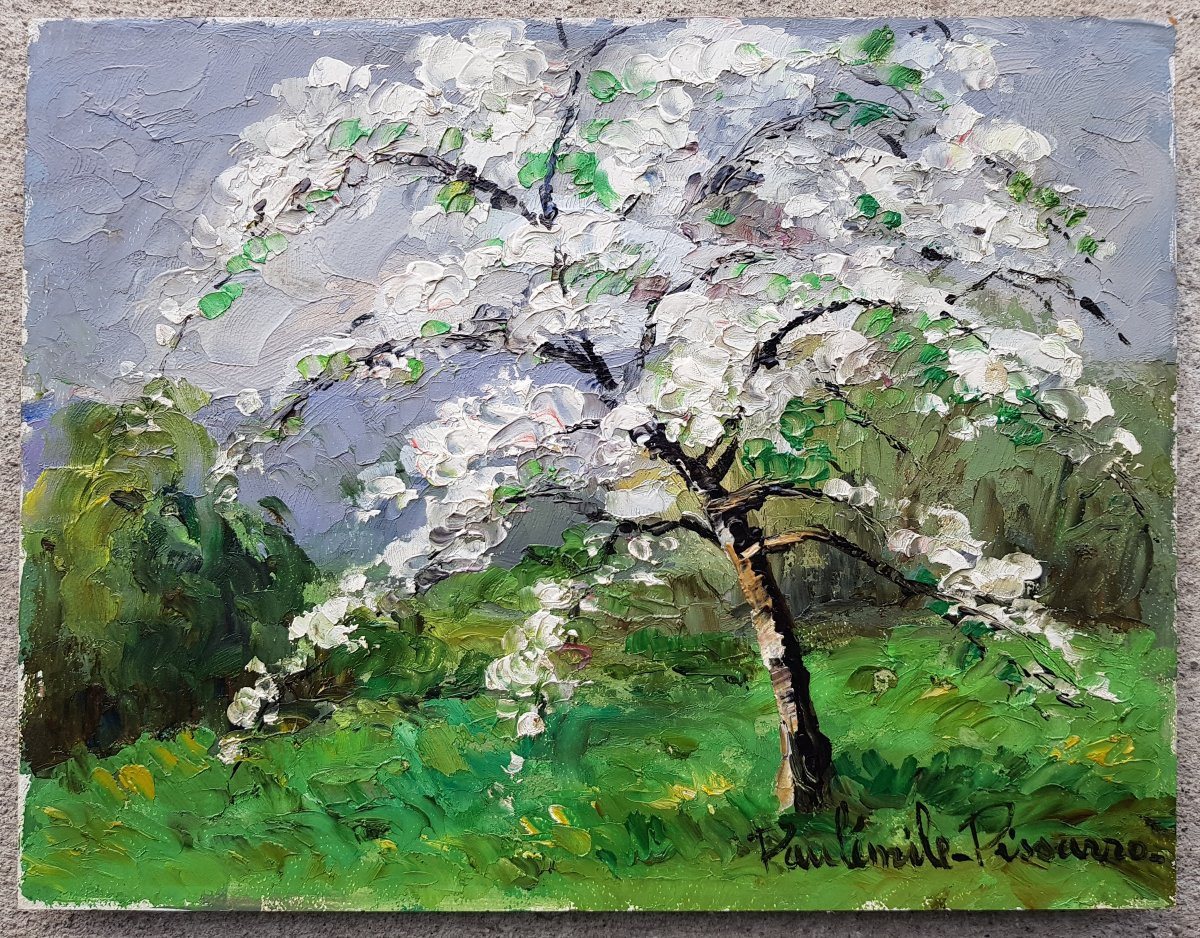 Paul-Emile PISSARRO - Huile 27 x 35 cms - Pommier en fleur-photo-6