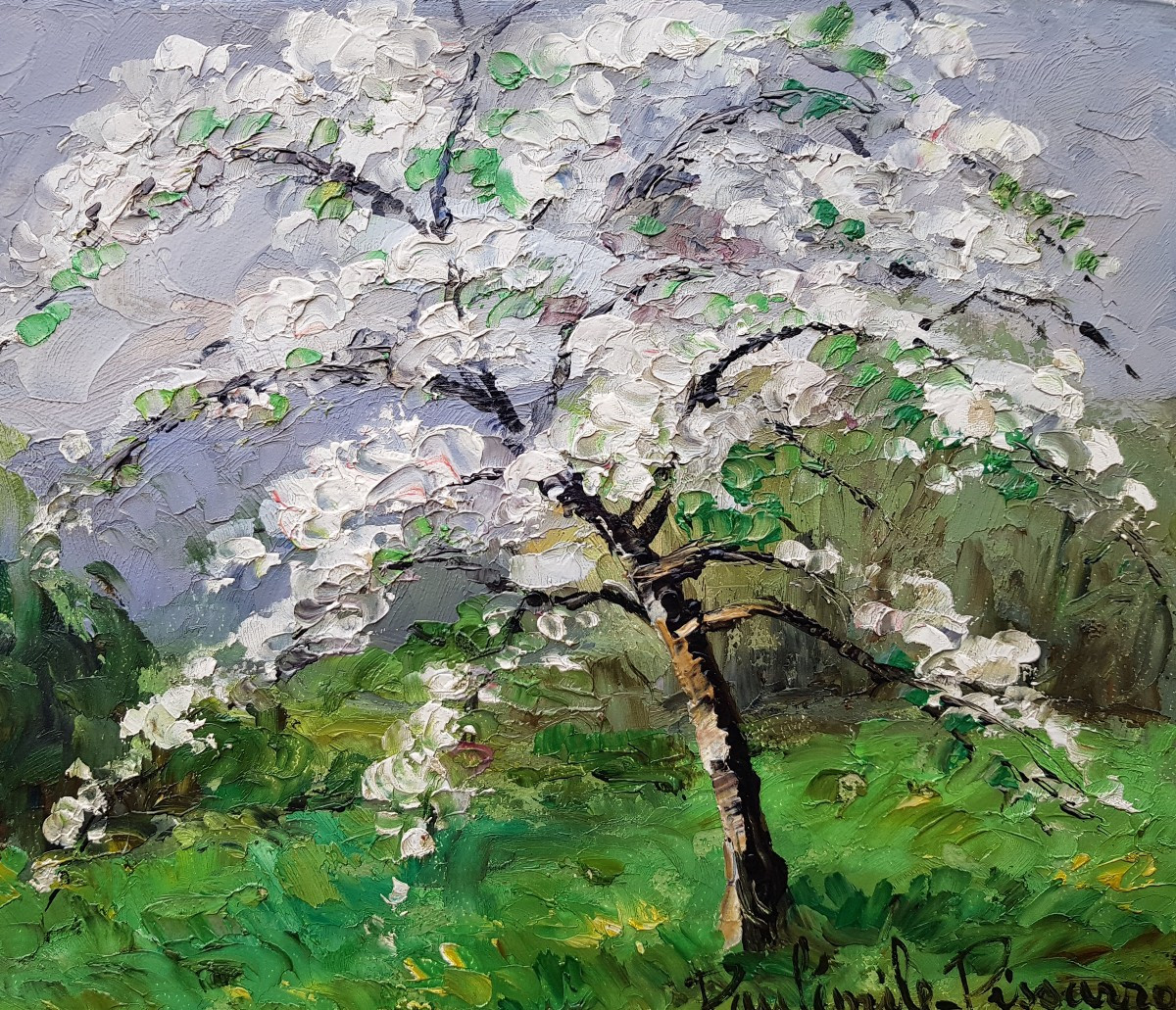 Paul-Emile PISSARRO - Huile 27 x 35 cms - Pommier en fleur