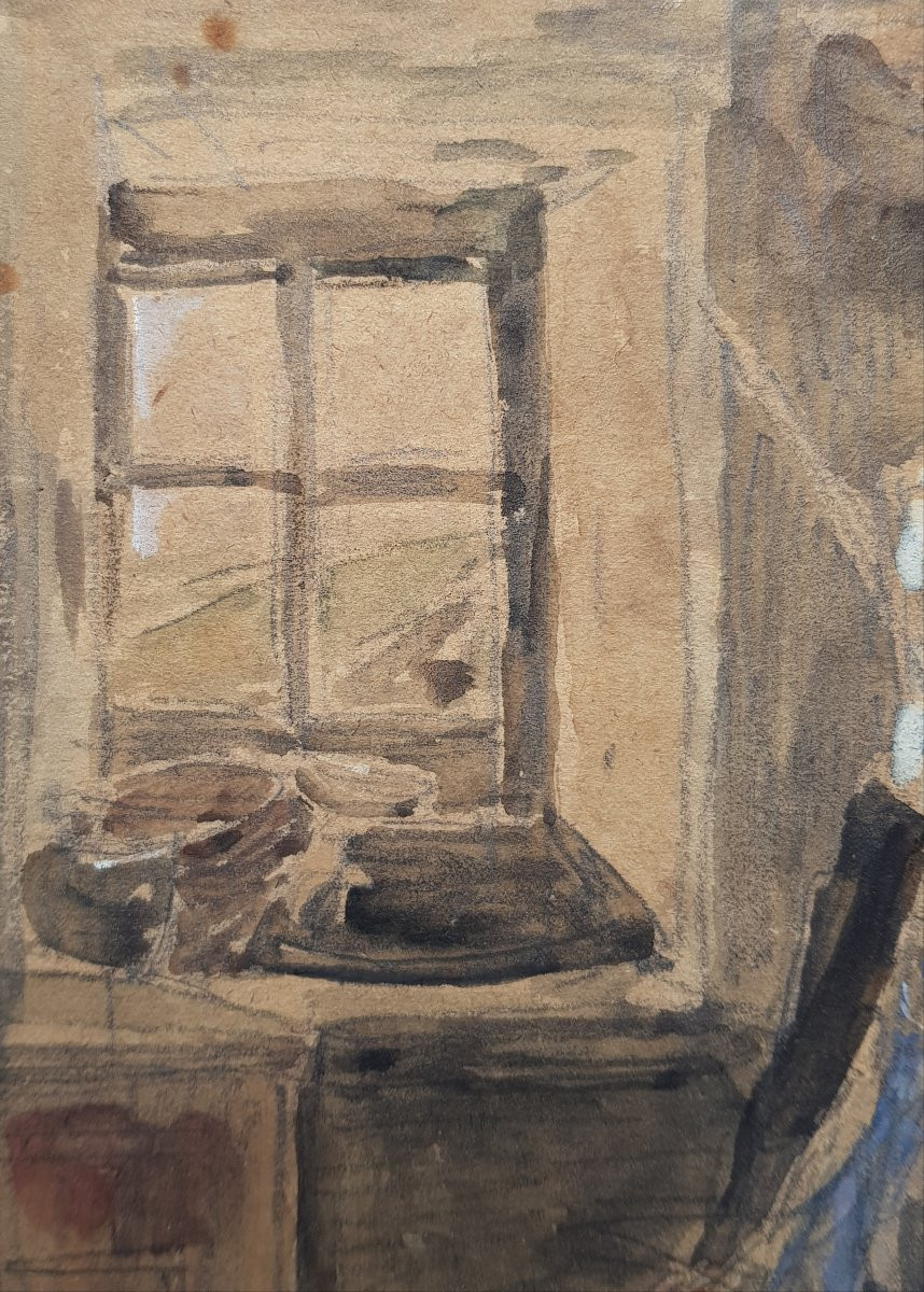 Eugène Boudin - Watercolor - Woman In An Interior-photo-5