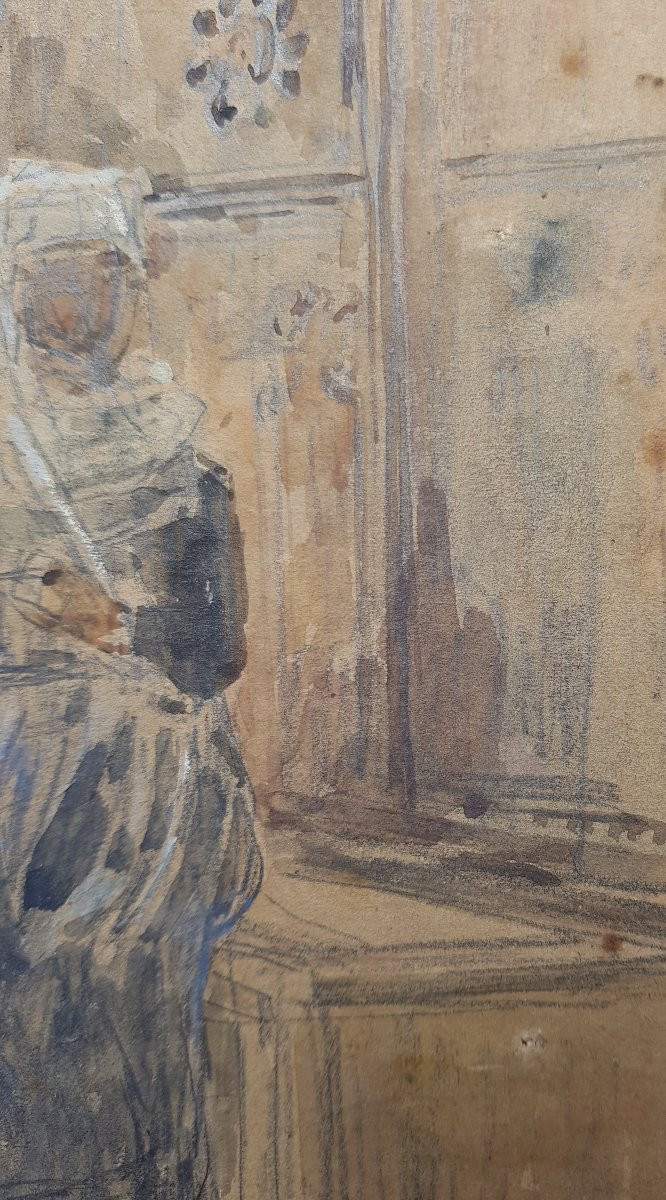 Eugène Boudin - Watercolor - Woman In An Interior-photo-8