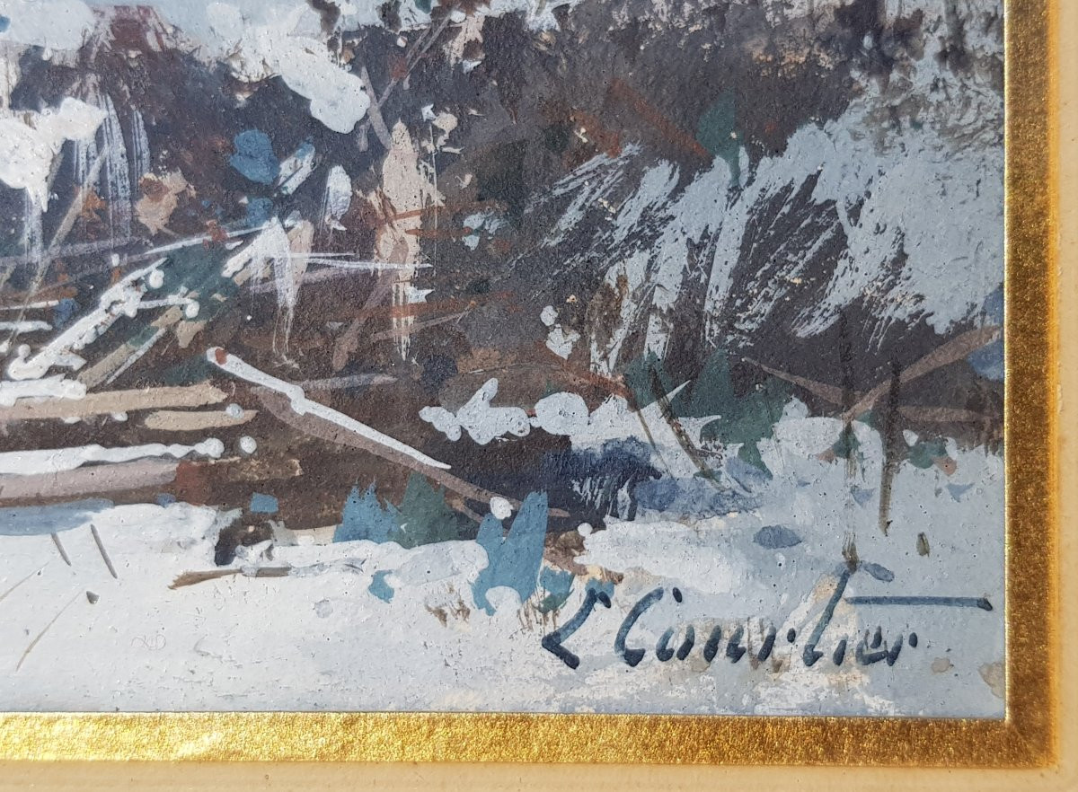 GALIEN LALOUE - Gouache - Village sous la neige-photo-3
