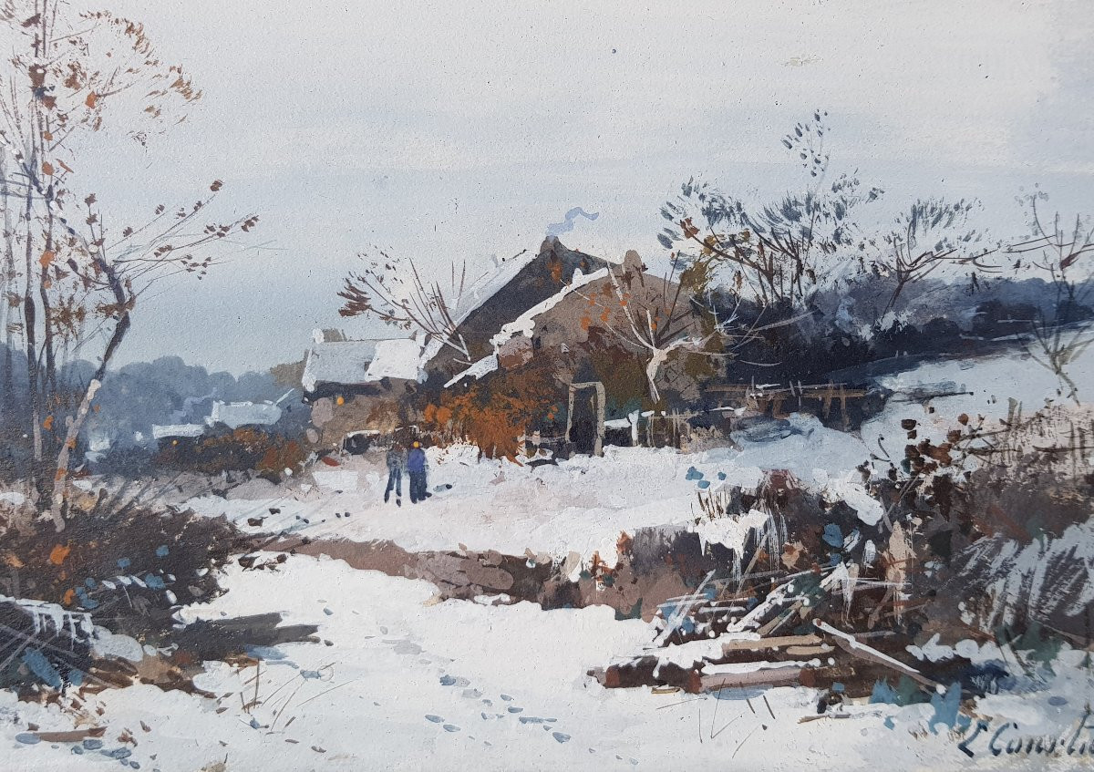 GALIEN LALOUE - Gouache - Village sous la neige-photo-5