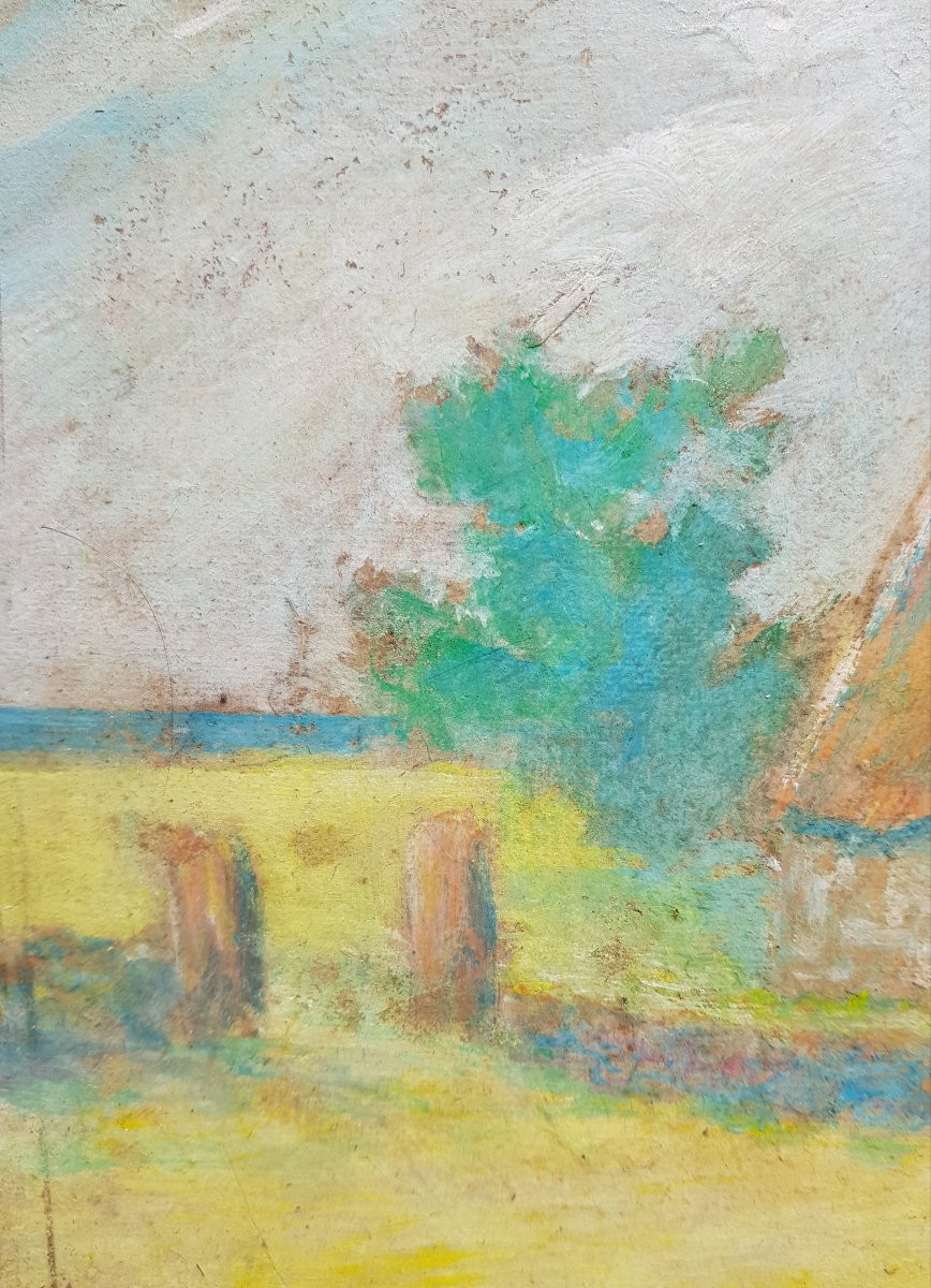 DELAVALLÉE - Huile c.1890 - Pont Aven - Batteuse de blé -photo-3