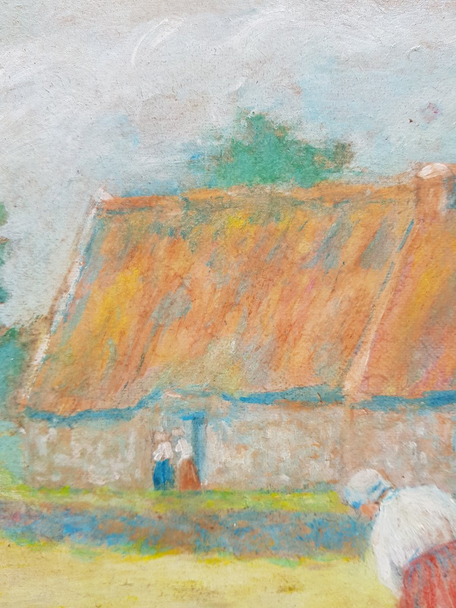 DELAVALLÉE - Huile c.1890 - Pont Aven - Batteuse de blé -photo-6