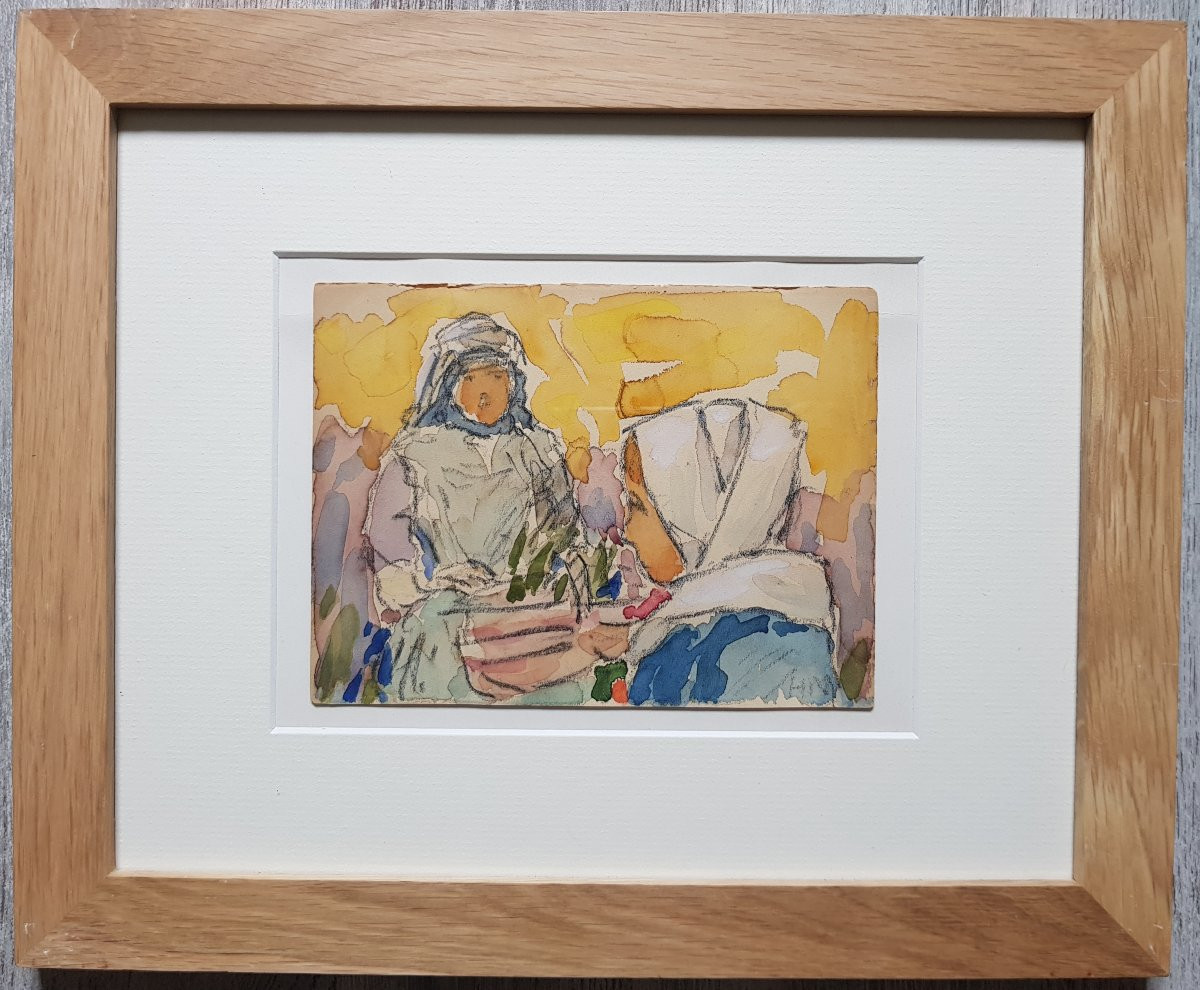 Henry Moret - Pont-aven - Watercolor - Women In Brittany-photo-4