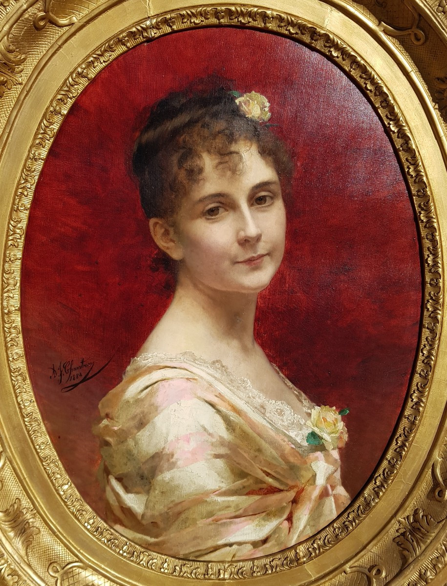 CHANTRON - Huile sur toile - 1884 - Portrait de femme 