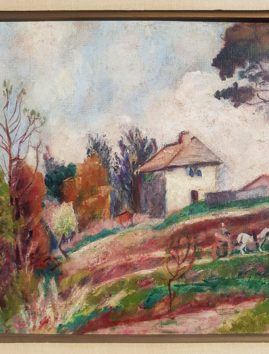 Roderic O'CONOR - Huile sur carton - Paysage au cheval blanc-photo-4